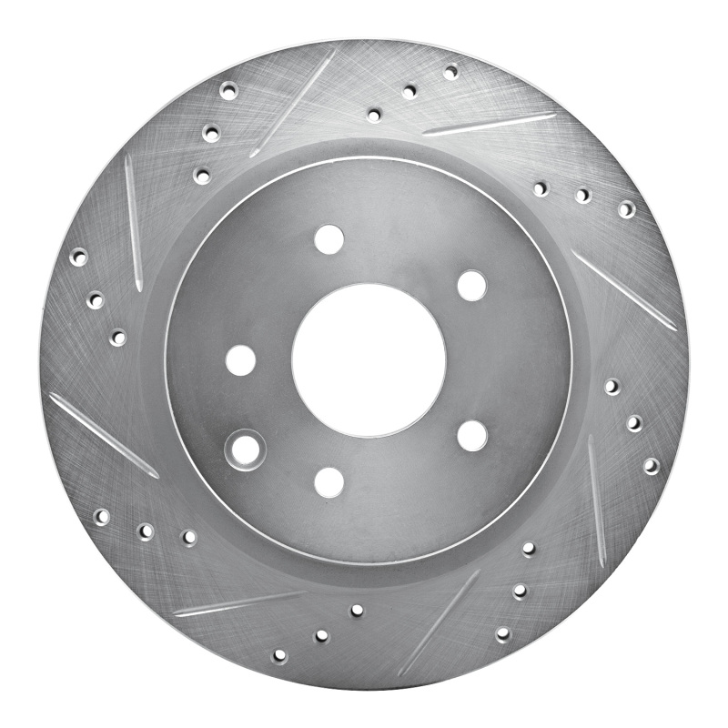 Infiniti EX35 Brake Rotor (1) - Rear Left - R1 Concepts - Drilled & Slotted - Silver - `05-`25